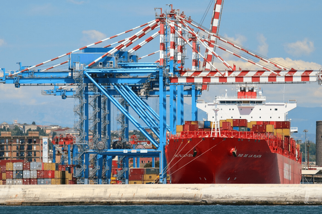 Red-Cargo-Ship-at-dock
